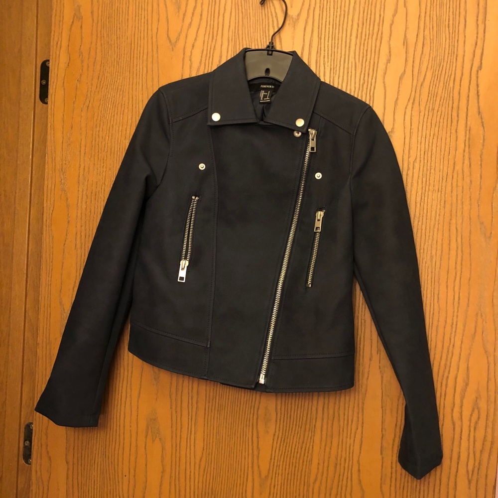 Forever 21 Navy Blue Bomber Pleather Jacket
